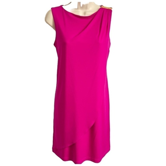 NWT Donna Ricco New York Fuchsia Pink Barbie Mini Sheath Dress Sz 2 Stretchy - Picture 1 of 9